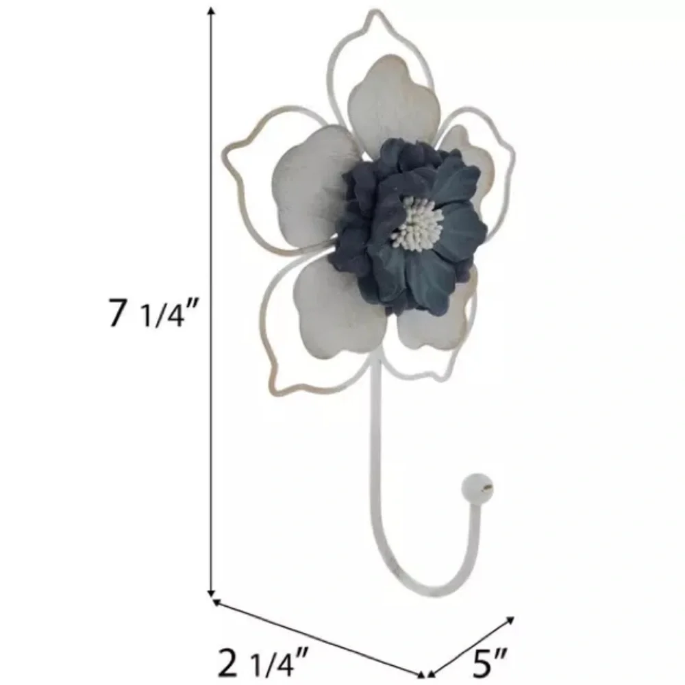 (2) White & Blue Flower Metal Wall Hook